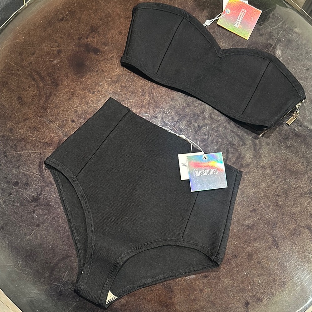Missguided Black Strapless Bikini Set